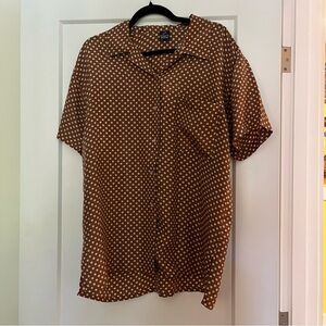 vintage 💯 silk 90s y2k daniel hechter brown + white polkadot button down shirt